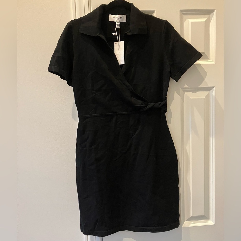 NWT Derek Lam 10 Crosby Raylen Twist Short-Sleeve Black Dress (Medium) - Picture 8 of 13